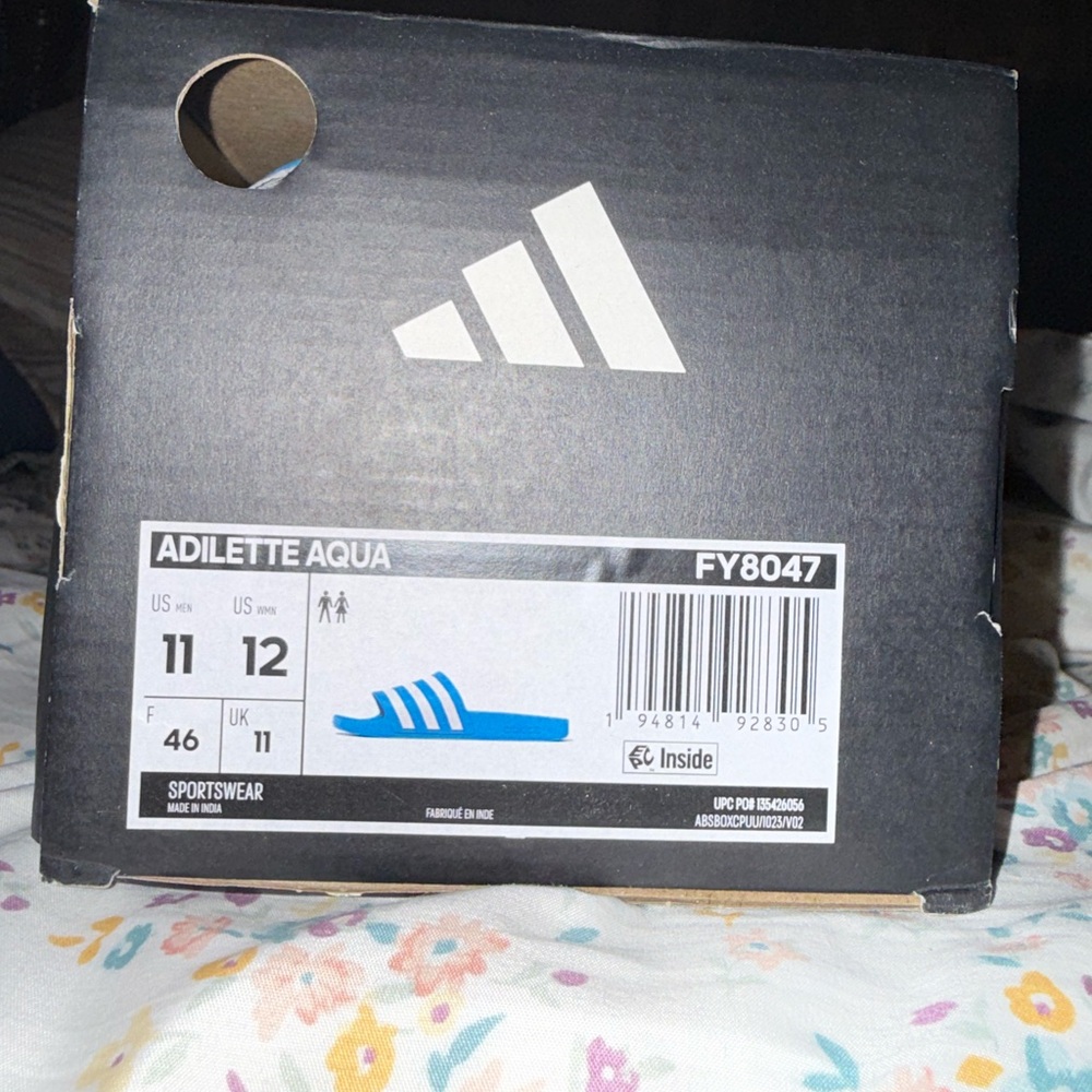 Adidas Adilette Aqua Slides - Blue with White Stripes
